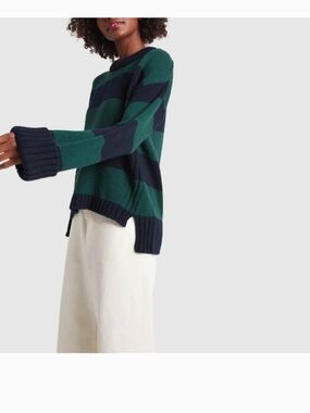 G. Label Oversized Striped Knit Sweater XL Green Navy Chunky Pullover